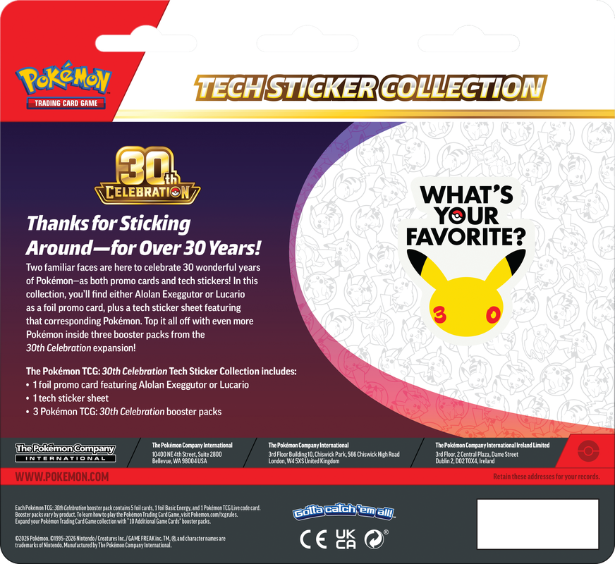 30th Celebration Tech Sticker Collection – inglés – Lucario reverso