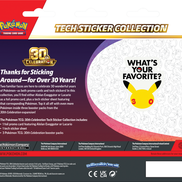 30th Celebration Tech Sticker Collection – inglés – Lucario reverso