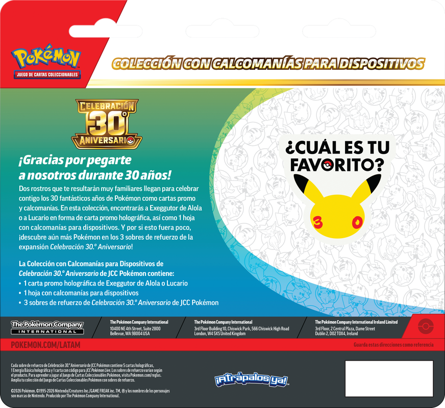 30th Celebration Tech Sticker Collection – español – Alolan Exeggutor reverso