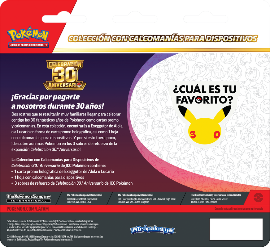 30th Celebration Tech Sticker Collection – español – Lucario reverso