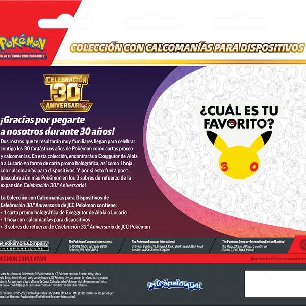 30th Celebration Tech Sticker Collection – español – Lucario reverso